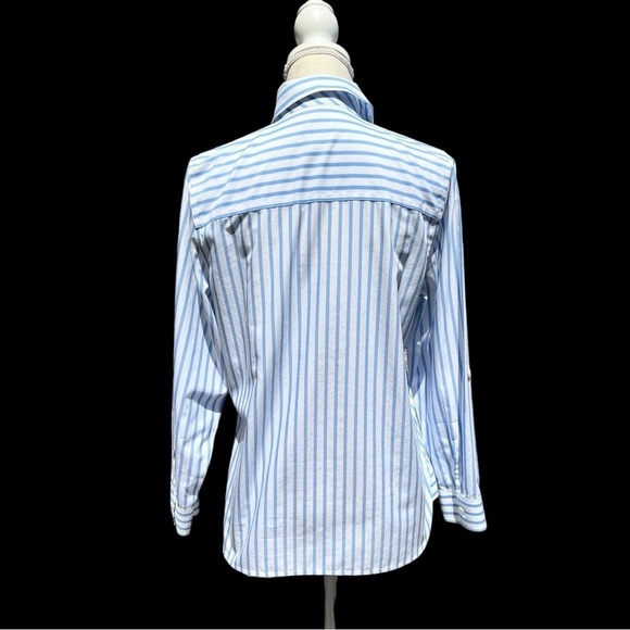 🌻Chico's Blue & White Striped No-Iron Collared Button-Down Shirt Size Small - Picture 7 of 12